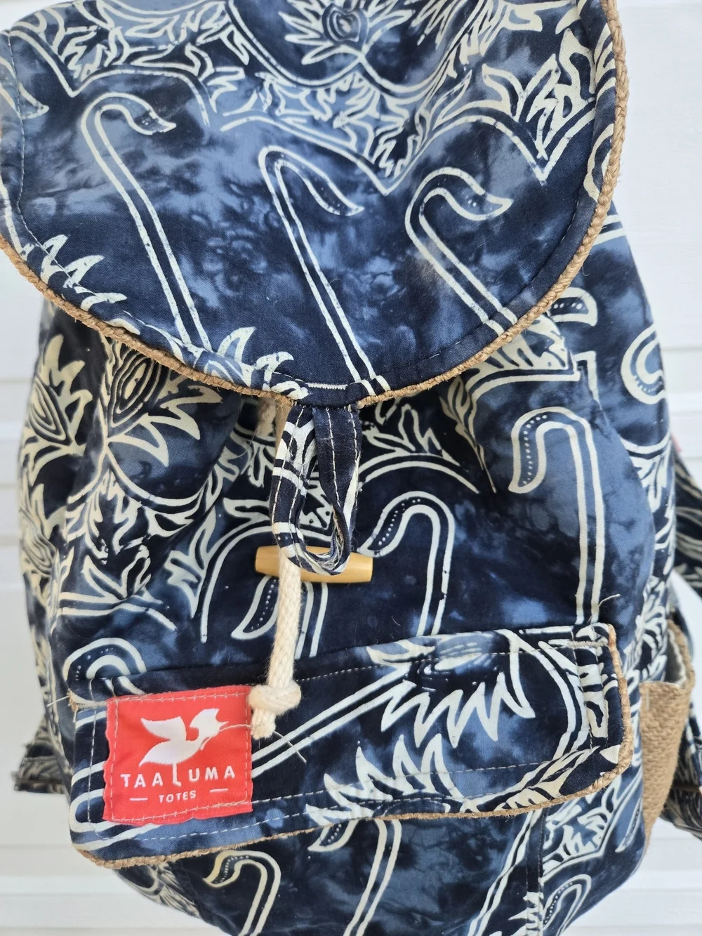 TaaLuma Tote Navy Floral Pattern Canvas Backpack